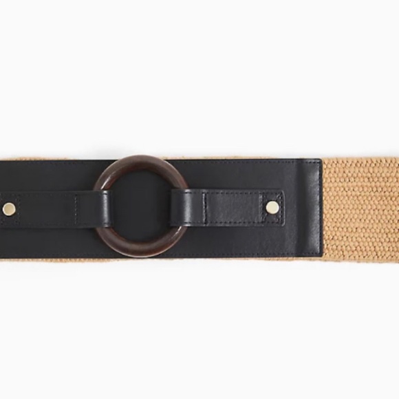 ๐ Black Faux Leather & Tan Straw Stretch Belt 1 1X 14 16 NWT Torrid New! - Picture 2 of 4